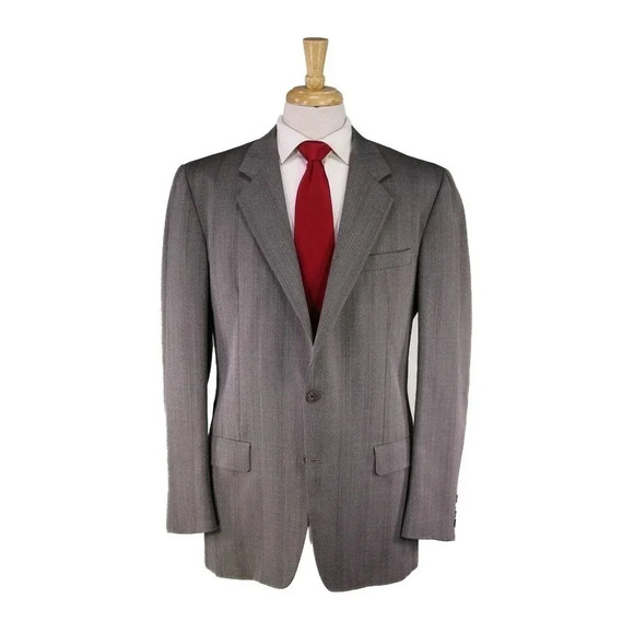 Hickey-Freeman Vintage 1980's Gray/Black Plaid 2-Btn Wool Suit 42L